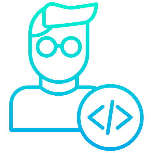 person with code icon in blue and green gradient